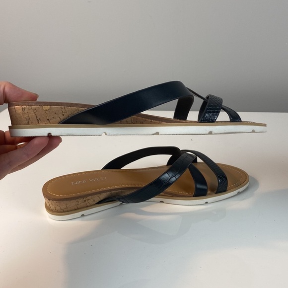 Nine West Black Dallan Slide Mini Wedge Sandals Size 8.5 - Picture 13 of 15